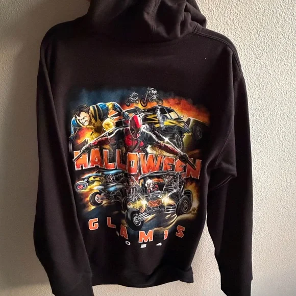 Deadpool Halloween Graphic Sweatshirt - Black with Orange & Red Print - Picture 4 of 5